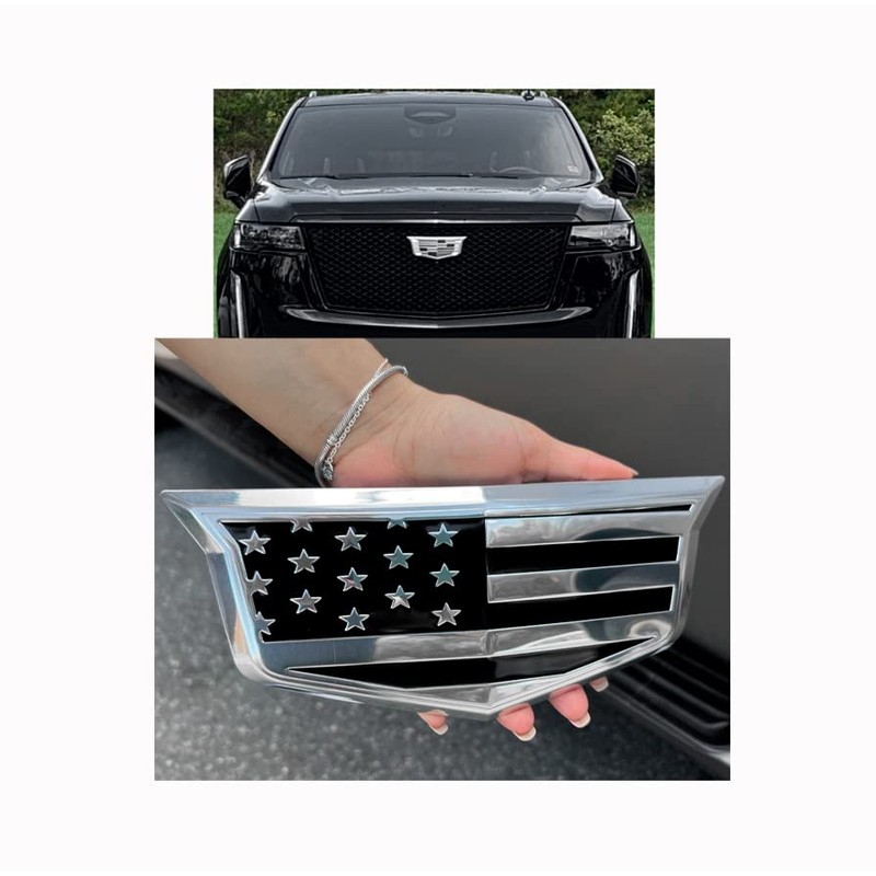 American Black Flag Aluminum Overlay Grill Front Taigate Emblems Set