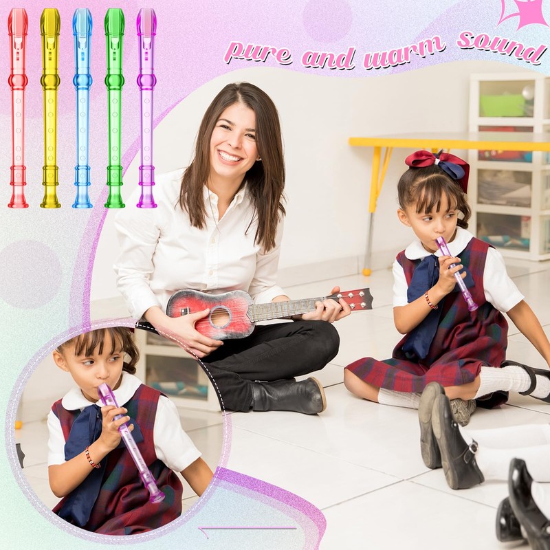 Lukmaa 100 Pieces Mini Translucent Soprano Recorder Plastic 6 Hole