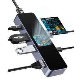 DOCKCASE Visual Smart USB C Hub (6-in-1) with HDMI Port 4K@60Hz, Gigabit Ethernet, USB-C and 2 USB-A 5Gbps Data Ports, 100w PD Power Delivery, for MacBook Air, MacBook Pro, XPS, and More