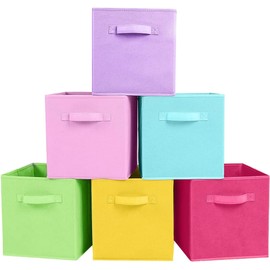 powerking Storage Box, 6 Pack Foldable Storage Cubes Storage Box Made of Fabric in Cube Shape, Rainbow Color