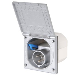 wamovo CEE Outdoor Socket Silver Splash-Protected IP 44 200-250 V, 16 A, 3-Pin for Caravan, Motorhome or Boat