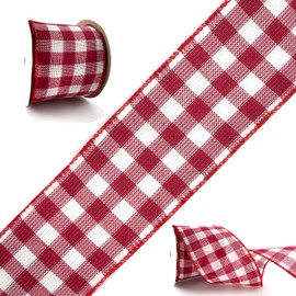 MTCELL Red and White Buffalo Plaid Wired Ribbon - 2.5 Inch Wide, 2 Rolls of 10 Yards (20 Yards Total) - Perfect for Bows, Wreaths, and Patriotic Decorations