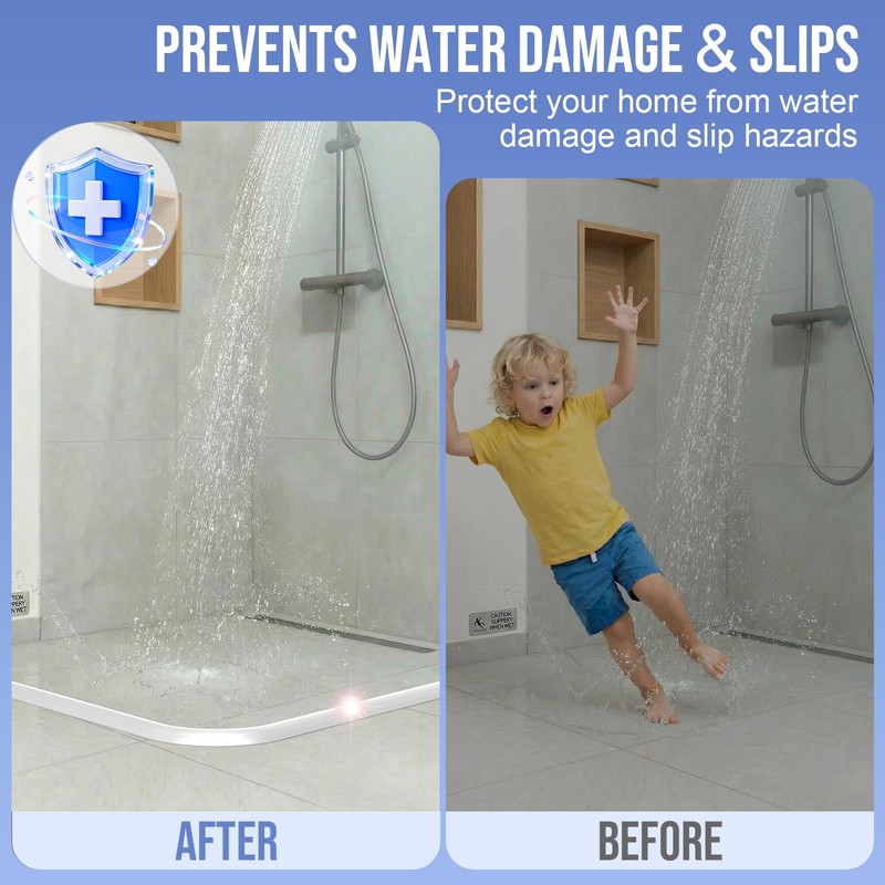 Jobon Shower Threshold Water Dam Guard- (67 Inch) Collapsible Silicone