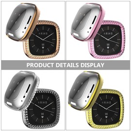 Gatuida 14pcs Rhinestone Inlaid Protective Case for Sense Easy to Install TPU Shell Lightweight Full Coverage Sparkling Diamonds Compatible Smartwatch Cover Colors