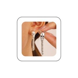 Cimenexe Punk Skull Chain Jacket Earrings Skeleton Curb Chain Dangle Earrings Gothic Skeleton Tassel Earrings Gold Skull Chain Drop Earrings Jewellery For Women, Zinc, No Gemstone