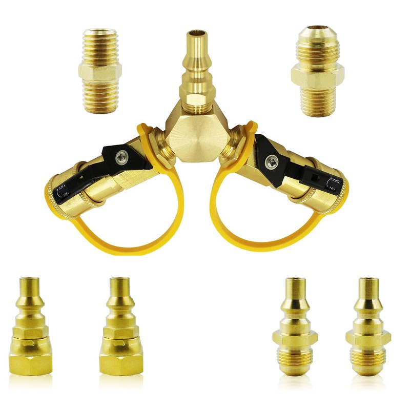 MCAMPAS 1/4" Propane Y Splitter Adapter Kit - 2-Way RV