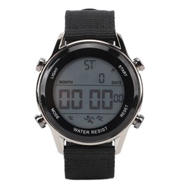 Men Digital Sports Watch Waterproof Alarm Countdown Dual Time Zone Nylon Strap Digital Watch with Stopwatch for Outdoor Black