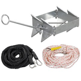 DorBuphan Boat Anchor 13 LBS, Hot-Dipped Galvanized Box Anchor with 16.5 Feet Black Elastic Rope & 100Feet Nylon Rope, Boat Slide Cube Anchor Suitable for Boats up to 24'