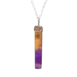 AURA GEMS Natural Ametrine Bar Pendant Necklace, Energy Healing Chakra Crystals, Birthday Gift, Healing Crystal, Gift for Women, Silver Plated Jewelry 18 inch, AA+ Quality