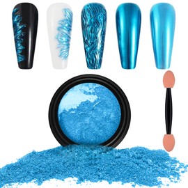 Artdone Chrome Nail Powder, Azure Iridescent Aurora Powder Metallic Mirror Effect Pigment Pearlescent Mermaid Pigment Pearl Glitter Dust Kit, Nail Art Decoration, Resin Craft