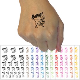 Tyrannosaurus Rex Rawr Roar Dinosaur Temporary Tattoo Water Resistant Fake Body Art Set Collection - Brown (One Sheet)