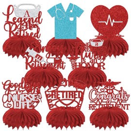 8 Pcs Nurse Retirement Party Honeycomb Centerpieces,The Legend Has Retired,Congrats Nurse Retirement Farewell Party Honeycomb Decor Supplies Red Silver