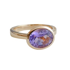 Oval Amethyst vergoldet 925 Silber Ring - Natürlicher Edelstein - Geburtstagsgeschenk - Weihnachtsgeschenk - Handgefertigte Geschenkideen für Frauen (US Size 9 / Diameter 19)