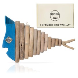Mint Bucket Brands Driftwood Fish Nautical Wall Decor - Handmade Wooden Rustic Coastal Wall Art for Living Room, Bedroom, Office, Bathroom - Ocean Beach Decoration (18" x 10", Blu)