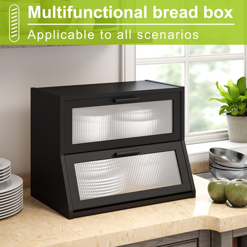 Large Bread Box Double Layer Bamboo Bread Box for Kitchen