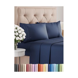 Cal King Size 4 Piece Sheet Set - Comfy Breathable & Cooling Bed Sheets Set - Hotel Luxury Bedding for Women, Men, Kids, Teens, Boys & Girls - Deep Pockets, Soft, Wrinkle Free - Oeko-Tex - Navy Blue