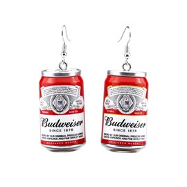3D Simulation Beer Bottle Earrings Cute Beer Bottle Drop Dangle Earrings Beer Mug Can Earrings Creative Party Jewelry for Women-Red
