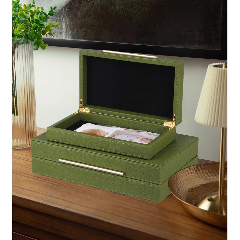 HofferRuffer Faux Leather Decorative Boxes Set of 2, Large Nesting
