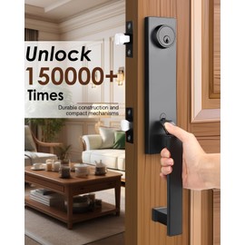 Tinewa 1 Pack Front Door Lock Set, Matte Black Exterior Door Handle and Deadbolt Set, Modern Heavy Duty Low Half Lever with Deadbolt, Adjustable & Reversible for Right & Left Handed Doors
