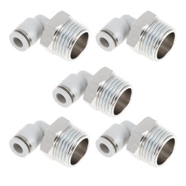 TUCKBOLD Push to Connect Air Fittings 1/4" 90 Degree Air Line Quick Joint Plastic Nickel-plated Copper 1/2"NPT 5 Pcs White Silver Tone