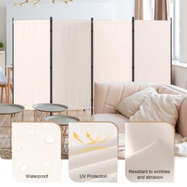 Kecreque Portable Room Divider 4 Panel Partition Room Dividers and Folding Privacy Screens w/ 8 Curved Metal Feet 6FT Temporary Wall for Office Divider Dressing Room (White)
