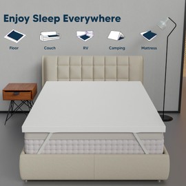 Treaton, 1-Inch Medium Firm Mattress Toppers with Breathable Cover, Cooling Mattress Pad for Back Pain, Soft and Removable, Queen, White