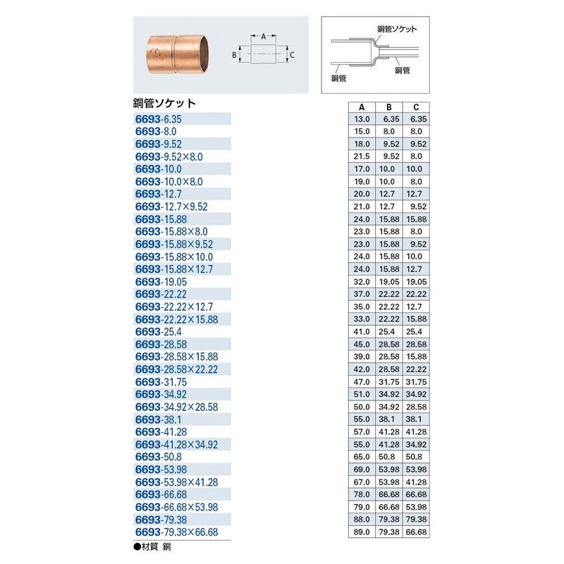 KAKUDAI 6693-6.35 Copper Tube Socket