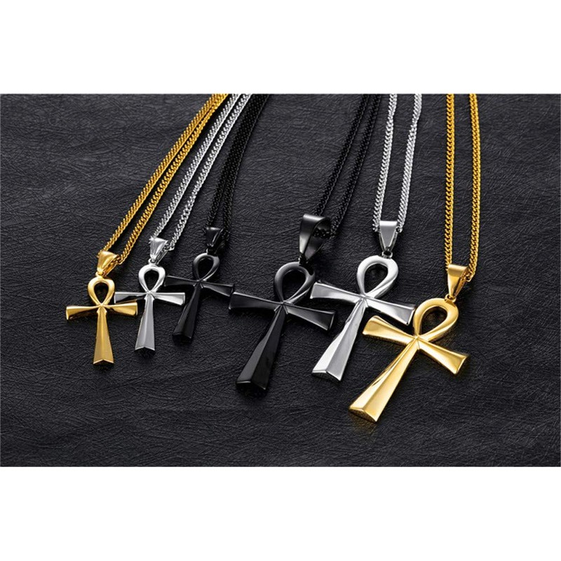 HIJONES Men's Stainless Steel Simple Vintage Egyptian Ankh Cross Pendant