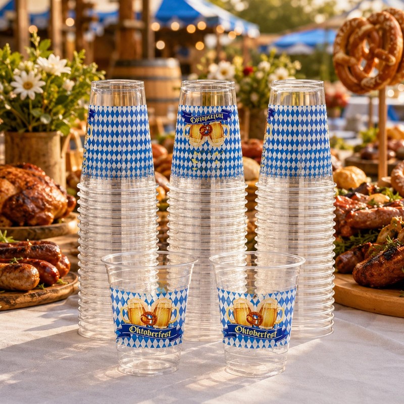 Oktoberfest Cups Party Supplies - 14oz 50 Pack Blue White