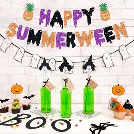Bandera de Happy Summerween para verano, Halloween, cumpleaños, decoración para colgar, Halloween, fantasma, cumpleaños, despedida de soltera, suminis