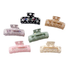 3Pcs Flowers Hair Claw Clips for Women - Cute Flower Floral Rectangle Nonslip Banana Hair Clips, Thin Thick Short Long Curly Accessories, Party Birthday Present (Multiple colors, 8 * 4.3CM)