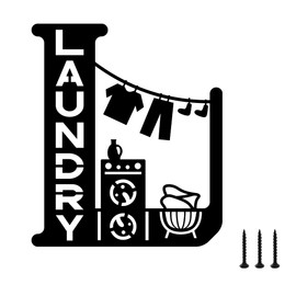 Metal Wall Art Laundry Room Sign, 12" x 14" Laundry Signs Wall Decor, Farmhouse Laundry Room Decor for Wall, Large Laundry Sign Decor, Vintage Laundry Decor Laundry Wall Art (Black)