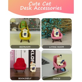 Cute Cat Playing Phone on Sofa Resin Mini Cat Figurine Desk Decor - Cute Cat Gift for Cat Lovers (Yellow Sofa)