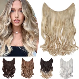 SEGO 50 cm Secret Hair Extensions 1 Weft Hair Extension Hair Piece with Invisible Wire Invisible Wavy Ash Blonde Mix Bleach Blonde