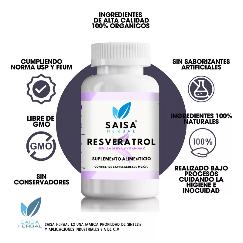 Saisa Herbal Resveratrol 120 Cáp Semilla De Uva Y Vitamina