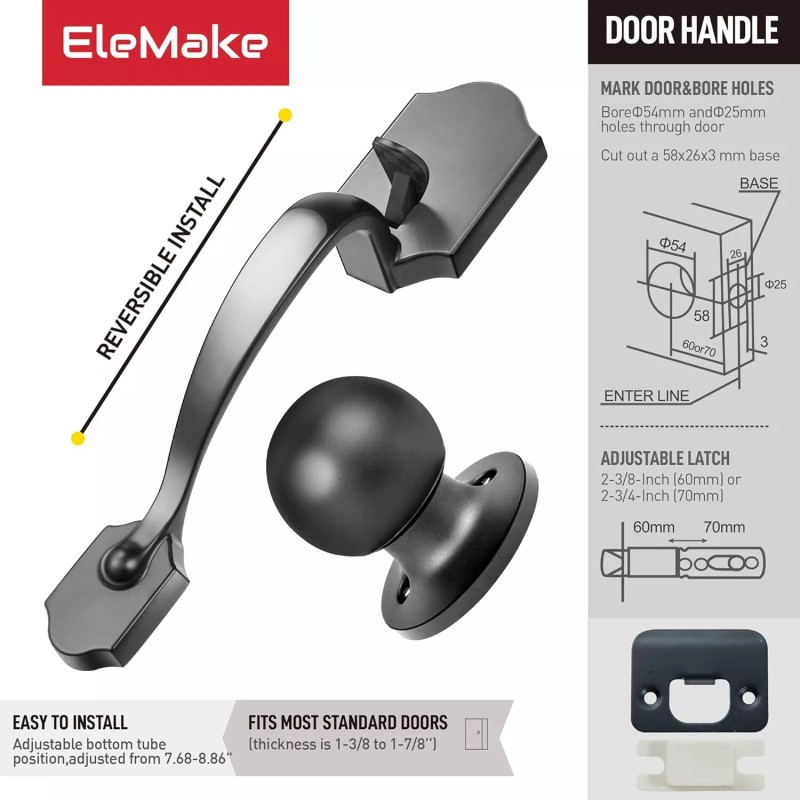 EleMake Front Door Handleset Entry Door Handle Set with Cove