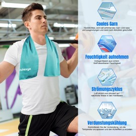 Bouiexye Pack of 2 Cooling Towels, 100 x 30 cm, Cooling Towel, Sea Blue, Cooling Towel, Microfibre Towel, Instant Cooling Towel for Sports, Fitness, Yoga, Travel, Running