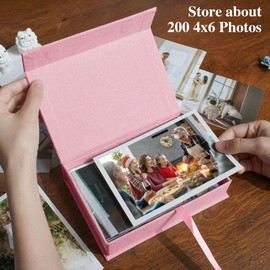 Hiwhy Photo Storage Box 10x15 cm, Linen Photo Box, Memory Box Perfect to Store Your Photo, Pictures, Certificates, Scrapbooking Supplies, Keepsakes and Jewelry Pink