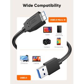CableCreation USB External Hard Drive Cable 3.3FT, USB 3.0 Micro B Cable 5Gbps Data, USB 3.0 External Hard Drive Cord Works for WD Toshiba Seagate Hard Drive Galaxy S5, and More 1m Black