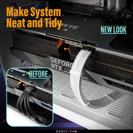 EZDIY-FAB 16AWG PCI-e 5.0 12VHPWR PSU Sleeved Cable, 600W 12+4 Pin Male to 12+4 Pin Male Cable for RTX 3090Ti/4070Ti/4080/4090, 60cm/23.62in-White