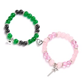 GWAWG Friendship Bracelet, Witch Hat Green Bracelets, Star Magic Wand Pink Bracelet, Long Distance Heart Matching Bracelets for Birthday Anniversary