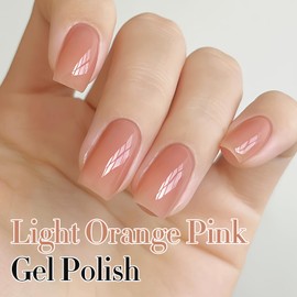 Double Rhythm 0.50 OZ Translucent Gel Polish Same Color Same Bottle Sheer Neutral Natural Milky 15 ML Jelly UV Nail Polish Art DIY at Home (Light Orange Pink-A1497)