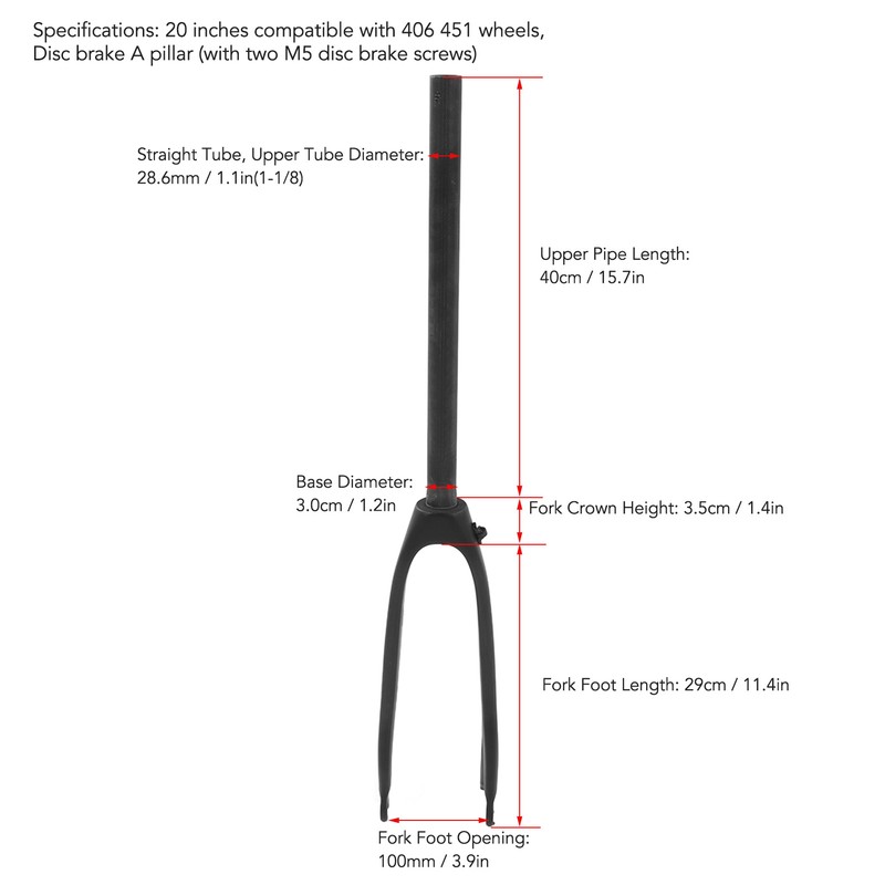 Carbon Fiber Bike Front Fork 20 Inches 406 Disc Brake