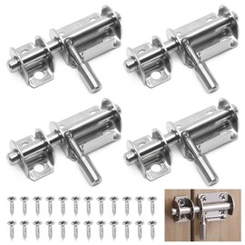 GOIYZTTR Pack of 4 304 Stainless Steel Door Bolt Sliding Bolt with Screws Stainless Steel Sliding Lock with Latch Sliding Bolt Suitable for All Interior Doors