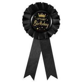 It's My Birthday Badge Ribbon, Birthday Queen Ribbon Buttons Badge Pins Tinplate Badges Pin Black Corsage Button Satin Award Brooches Decorations for Women Men