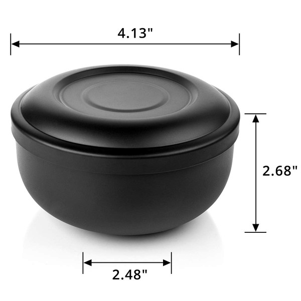 QSHAVE Stainless Steel Shaving Bowl with Lid 4 Inch Diameter Large Deep Size Matte Black Chrome Coating