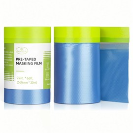 Tangibay Pre-Taped Masking Film for Painting - 22" x 66' Painters Plastic Sheeting with Automotive Paint Tape and Drape for Covering Cars, Walls, Windows and Furniture Protection (2 Rolls)