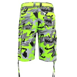 Victorious Men's Belted Ripstop Twill Camo Cargo Short DS2065 - Lime - 30 - V-J31