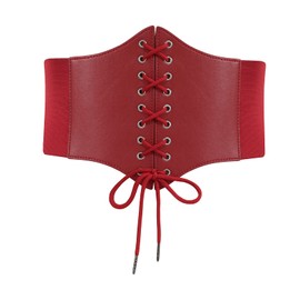 LEACOOLKEY - Cinturón de avispa atado para mujer, cinturón de cincha con cordones, cinturón elástico de corsé, C- Rojo, Fit Waist Size 43"-47"