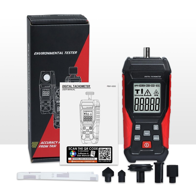JuviPerpric 2-in-1 Digital Tachometer, Handheld Contact 3~19999RPM & Non-Contact 3~99999RPM